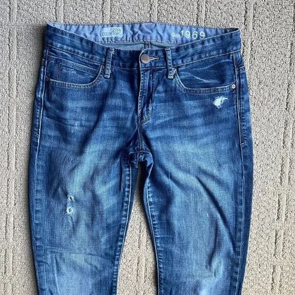 GAP 1969 Womens Slouchy Skinny Straight Blue Cotton Blend Denim Jeans Size 27 4 - Picture 4 of 7
